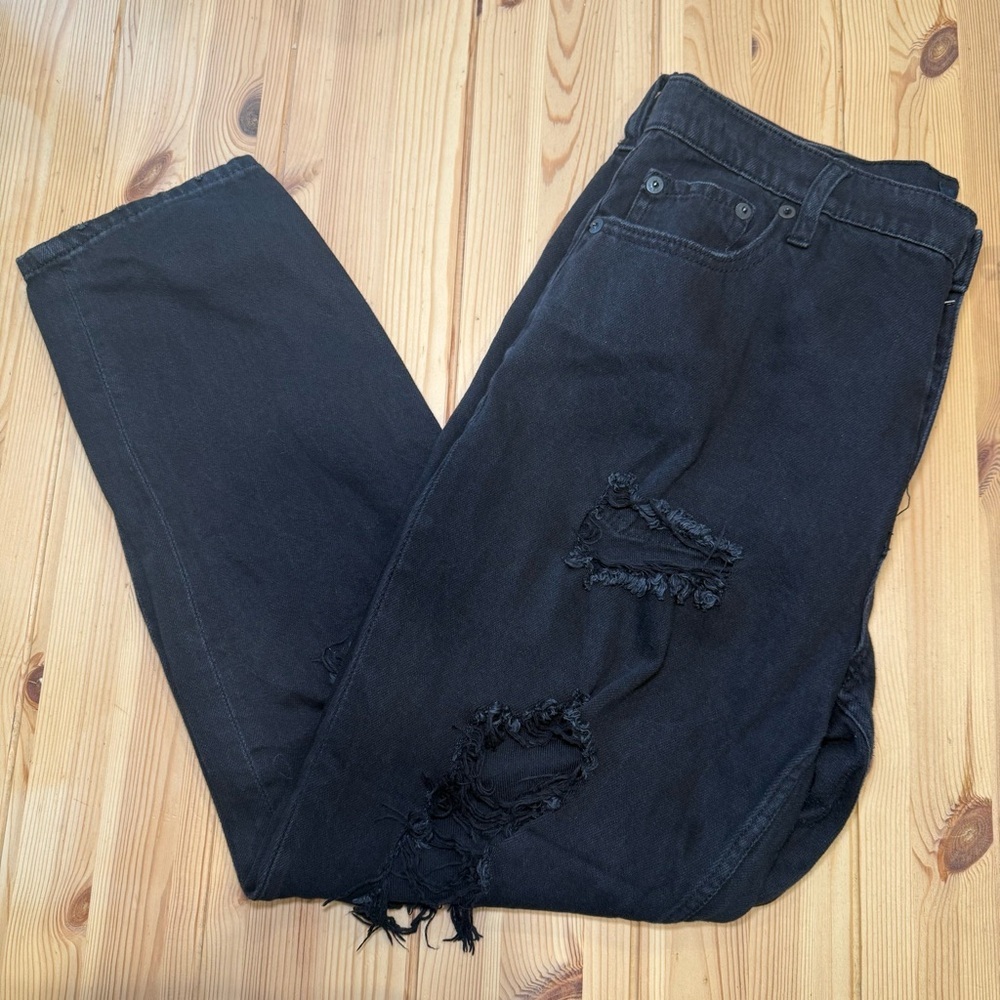 Aeropostale Mom Jeans Womens 12 Black Denim Midrise Cotton Streetwear Distressed